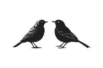 Bird Silhouette Vector Illustration Pair of Songbirds Facing Each Other