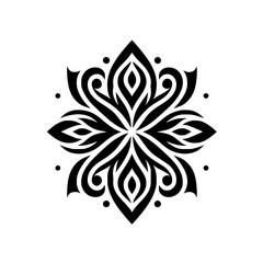 Abstract Floral Tribal Ornament Motif Black and White Graphic Design Isolated