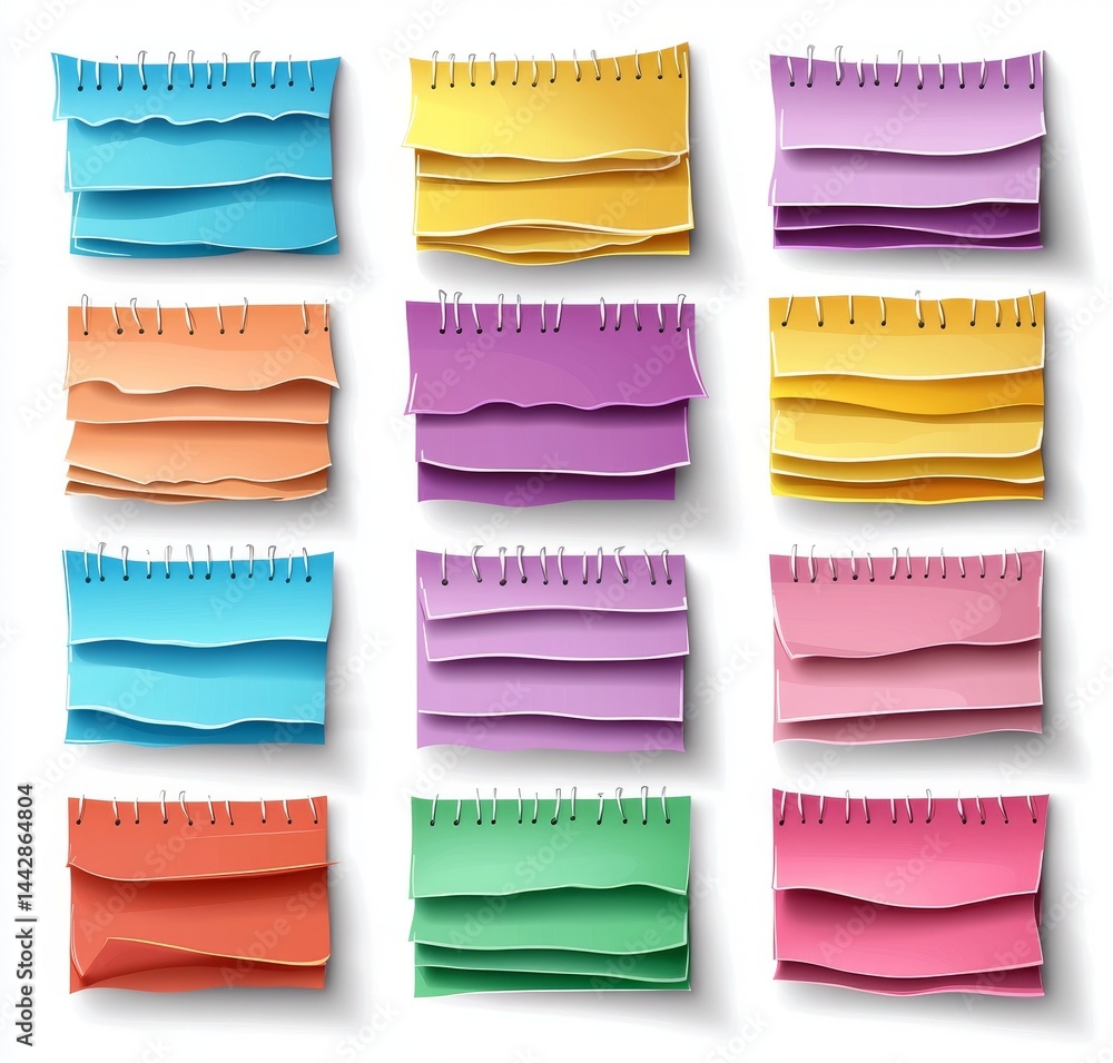 Poster isolated sticky notes and torn paper sheets set against a simple backdrop