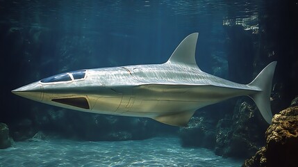 Naklejka premium Underwater futuristic shark in aquarium