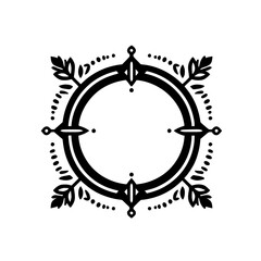 Fototapeta premium Black and White Decorative Circular Frame Illustration with Floral and Geometric Elements