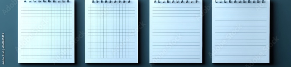 Poster modern illustration of a realistic square, lined paper blank sheets set, isolated on a transparent b