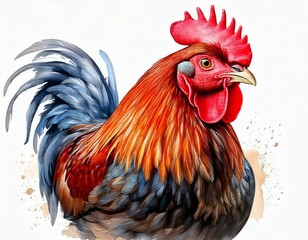  Chicken Hen Rooster Beautiful Elegant Watercolor Illustration Isolated on White Background