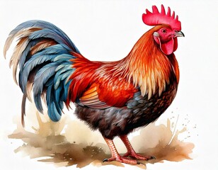 Fototapeta premium Chicken Hen Rooster Beautiful Elegant Watercolor Illustration Isolated on White Background