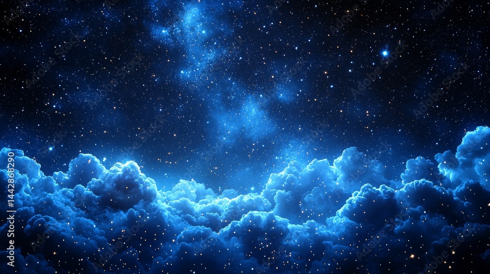 Wall mural outer space and the universe serve as the background for a night sky that includes stars and a galax