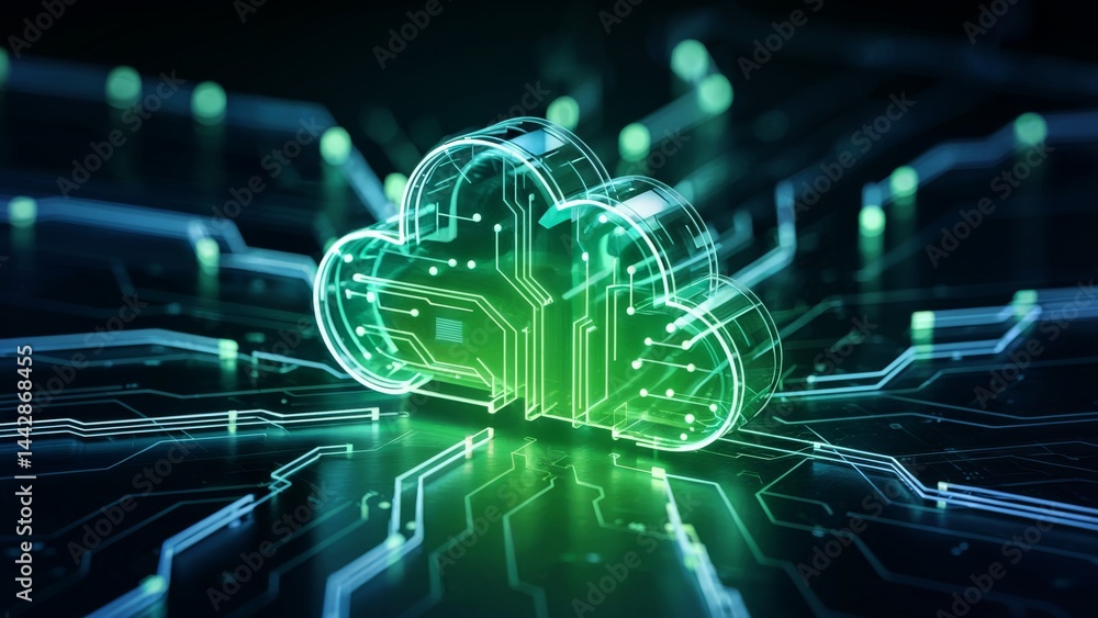Poster cloud computing and digital technology, future of data storage and innovation