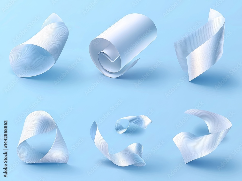 Poster a set of modern isolated objects features flying paper pages, falling papers, documents, and sheets,