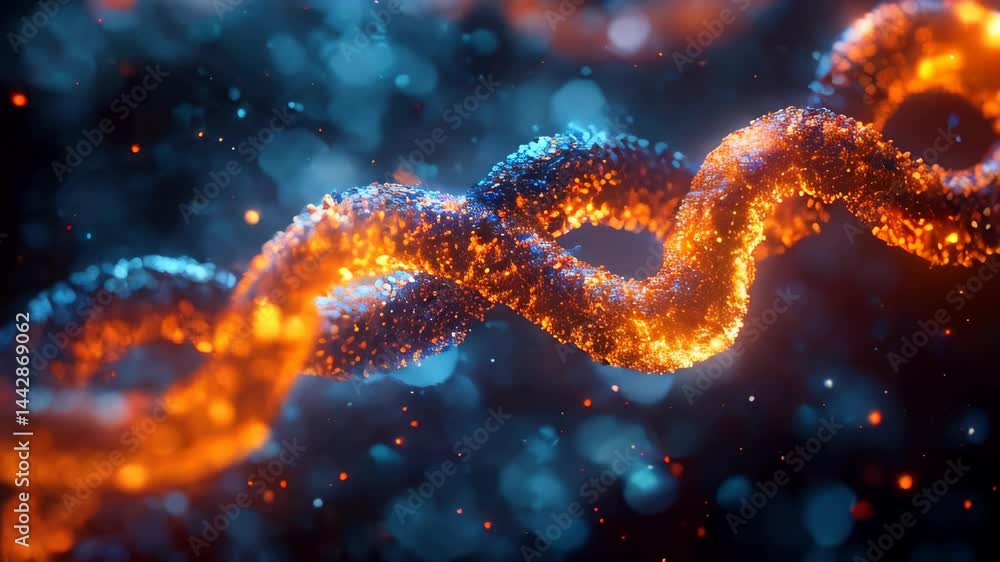 Poster explore a detailed and vibrant representation of a glowing dna strand, showcasing intricate patterns