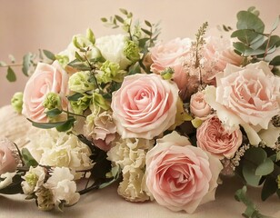 Obraz premium elegance, customizable, editable, roses, beige, pink, dusty pink, green, floral, design, subtle, vintage, romantic, nature, soft, aesthetic, decor, modern, style, beauty, pattern, texture, minimalisti