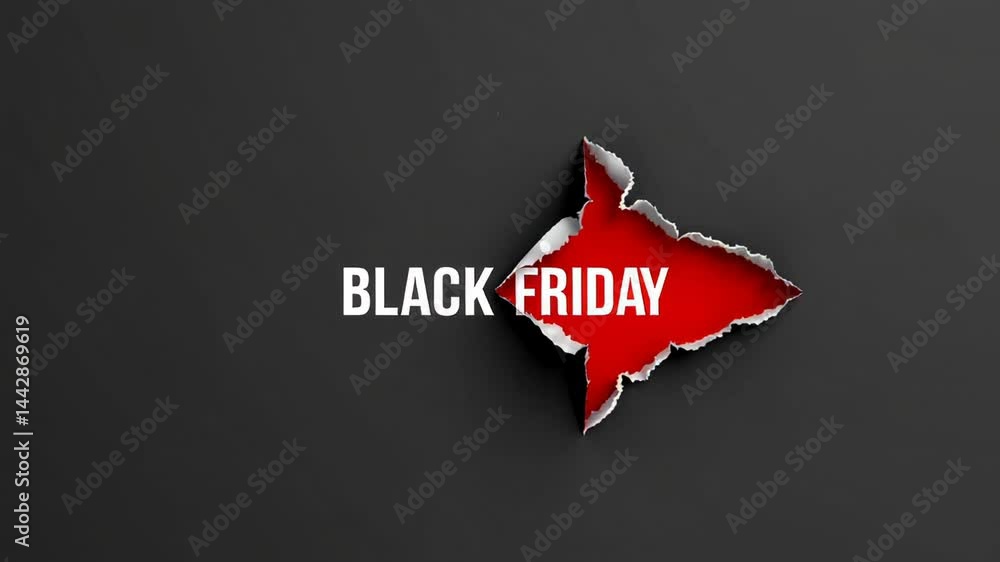 Poster animated sequence shows a black paper surface ripping open to reveal a vibrant red background, highl