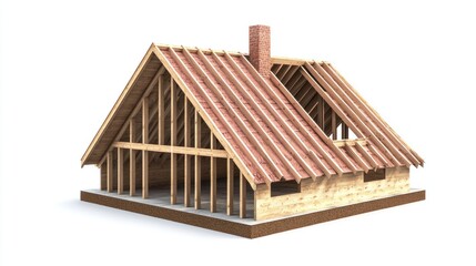 Attic loft conversion isolated on white background