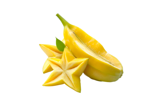 Juicy Yellow Starfruit and Banana Slices on Black Background