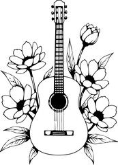 Floral, Electric guitar, Guitar, Flowers, Leaves,  Illustration, Graphic, Design, Digital art bundle
