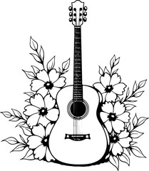 Floral, Electric guitar, Guitar, Flowers, Leaves,  Illustration, Graphic, Design, Digital art bundle