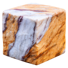 Natural Brown and White Marble Block with Unique Vein Patterns, isolated on transparent background.