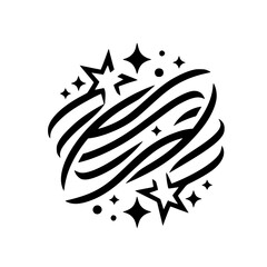 Obraz premium Dynamic Abstract Swirl and Stars Graphic Element - Modern Black and White Design