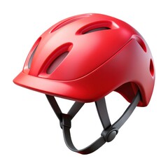 Fototapeta premium Bright red bicycle helmet displayed on a white background, showcasing its sleek design and safety features for riders