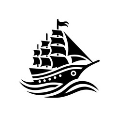 Stylized Black Sailing Ship Icon Vector - Modern Nautical Emblem