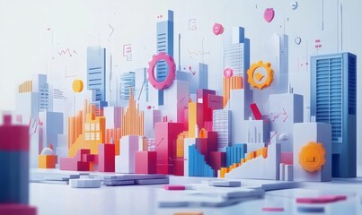 Dynamic business environment showcasing the concept of business agility, with symbols representing company transformation towards higher efficiency and rapid adaptation to market changes