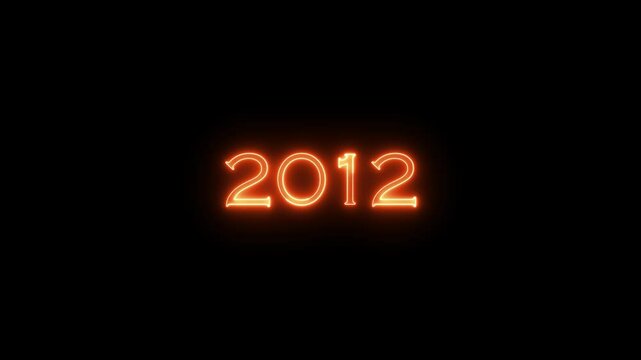 Year 2012 animated. 2012 number neon text black background animation. Neon light countdown 2012 Sal number icon background 4k animation.