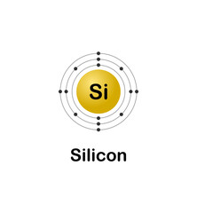 Vector illustration of an electron configuration diagram of the element Silicon (Si) on a white background.
