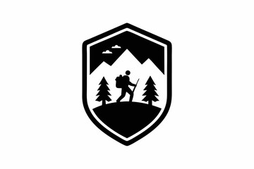 Tiny Hiking Badge Silhouette Vector Illustration