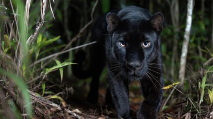 Fototapeta premium Black Panther Emerging from the Jungle