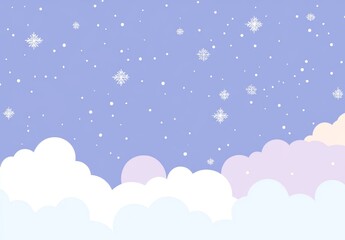Winter night sky with clouds and snowflakes
