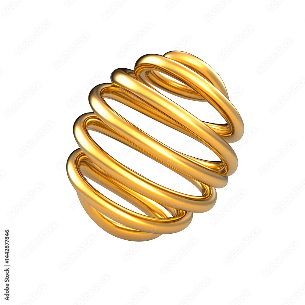 Poster abstract 3d rendering of a golden spiral, isolated on a transparent background. the smooth, shiny go