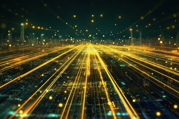 Digital city, futuristic pathway