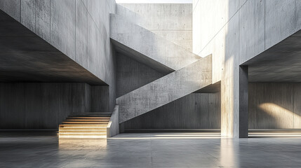 Modern urban building with raw concrete walls and open spaces, showcasing minimalist design