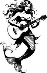 Mermaid Playing Guitar Silhouette vector bundle