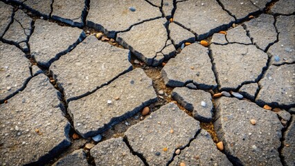 Fototapeta premium Cracked Pavement Texture A Detailed Close-Up Showing Irregular Stone Fragments and Sandy Fill