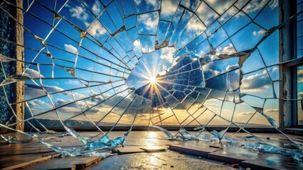 Shattered Reflection A Sunlit Panorama Through Broken Glass