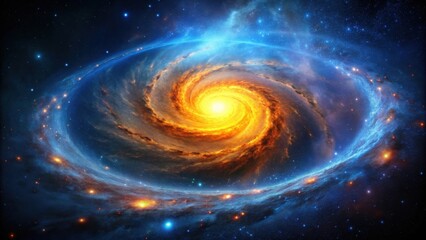 Obraz premium A swirling celestial vortex of fiery orange and deep blue cosmic dust, a vibrant nebula with radiant stars