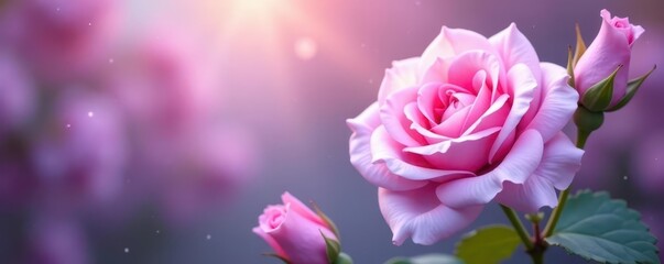 Obraz premium Dreamy lilac and rose blooms, gentle blur effect, flowers, leaves
