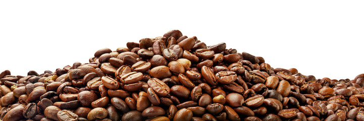 Fototapeta premium Roasted Coffee Beans Heap Isolated on Black Background for Packaging Design