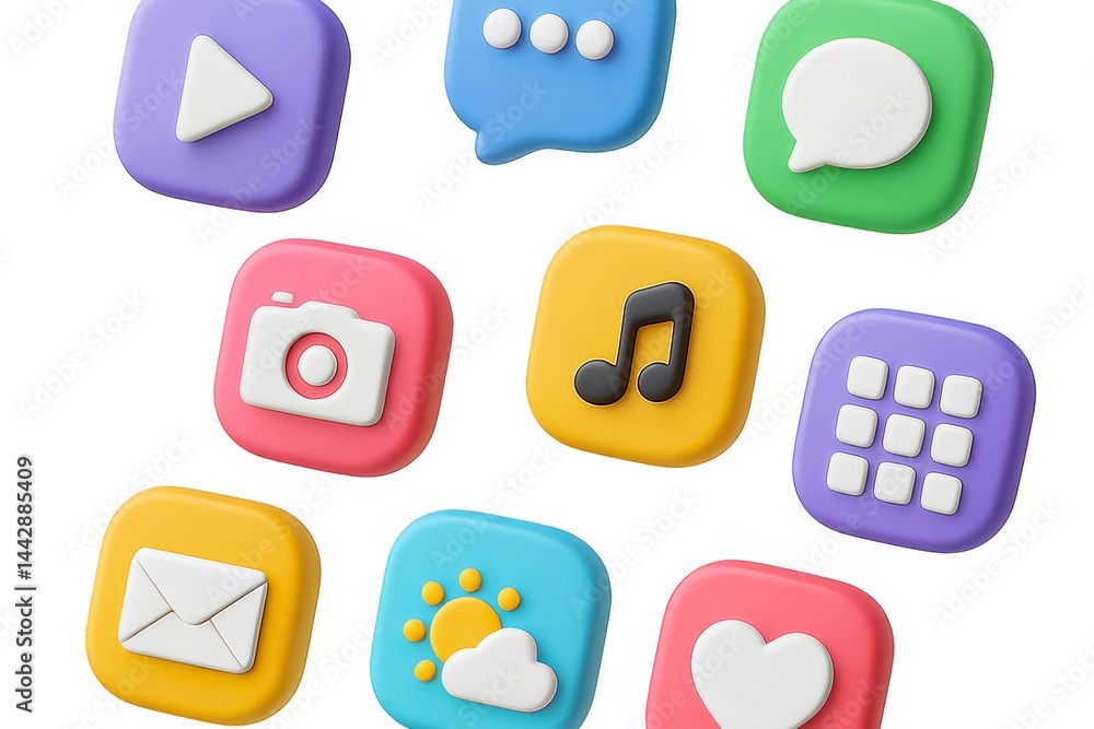 Poster colorful 3d icons for smartphone applications and user interaction