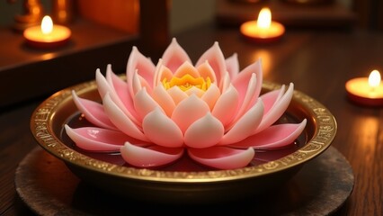 Pink lotus shaped aromatherapy candle