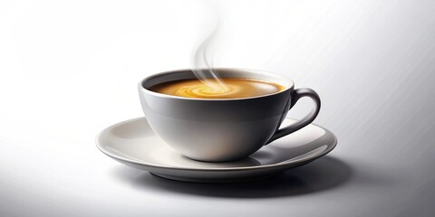 Fototapeta premium Aromatic Coffee in a White Cup on a Saucer with Steam Rising