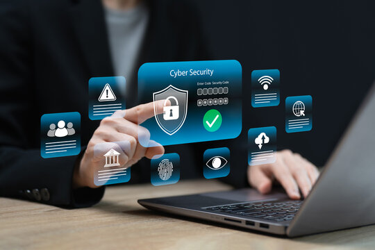 Global Cybersecurity and secure password login, Identity verification for the security concept, Businesswoman login personal system security, Finger print, Iris Scan, Bank account, Data protection