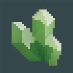 Fototapeta premium Emerald crystal stone in pixel art style with isolated background