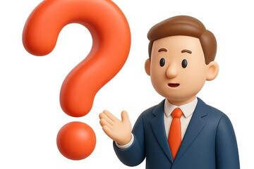 3D Cartoon Character with Question Mark Symbol Representing Inquiry