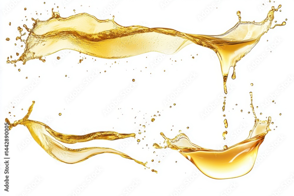 Aufkleber golden liquid splash with droplets isolated on white background in dynamic motion and fluid texture