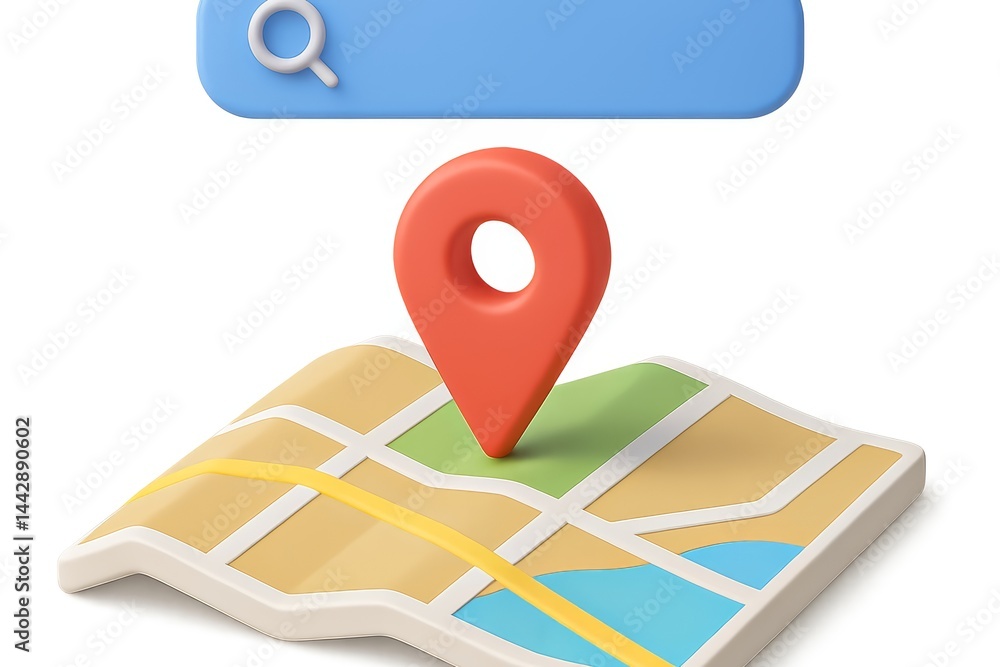 Poster 3d locator map with simple search bar and location pin illustration