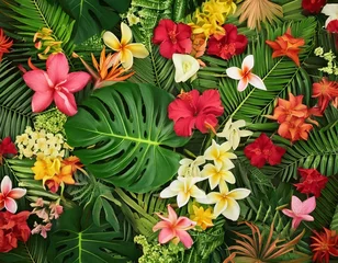 Rollo Muster  tropical leaf and many flowers seamles pattern 8  © RR 27