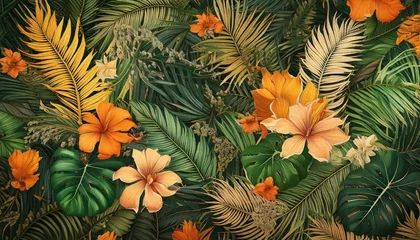  tropical leaf and many flowers seamles pattern 8