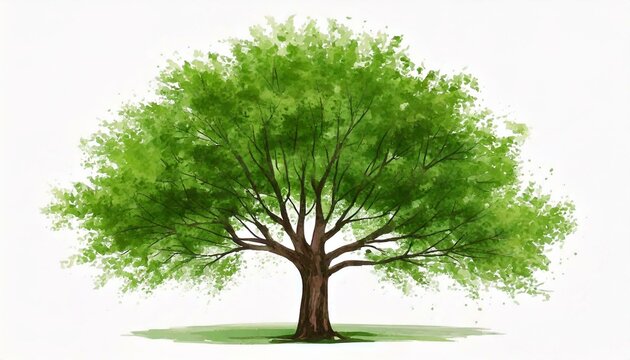 Vector hand drawn tree watercolor illustration on white background.