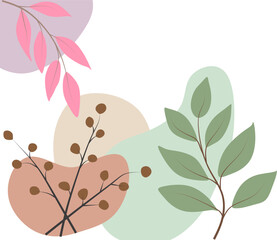 Abstract Botanical Boho Composition with Organic Shapes and Mid Century Modern Foliage Design