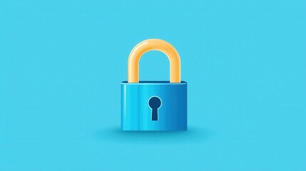 Bright Blue Lock Icon with Yellow Shackle on Vibrant Turquoise Background
